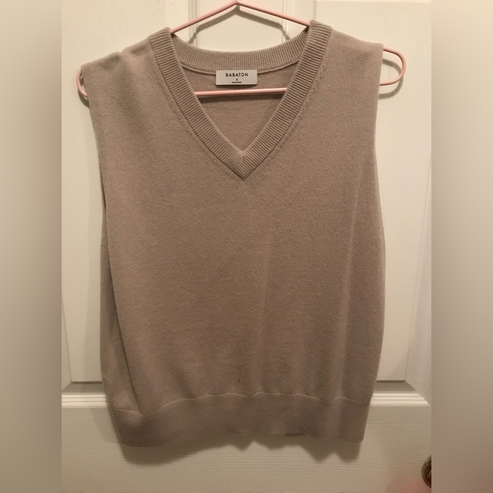 Babaton Beige V-Neck Sweater Vest
